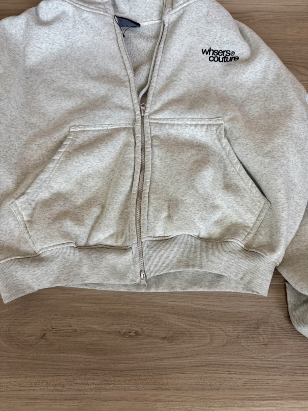 Whose Studio Y2K Graphic Zip Up Hoodie Heather Gray Cropped Boxy Sherpa Lined L - Picture 3 of 8